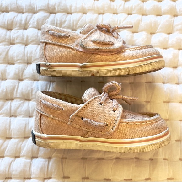 Pink sperrys with gold flecks for toddler girl. Play condition. - Picture 3 of 5